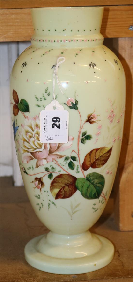 Large enamel floral painted glass vase